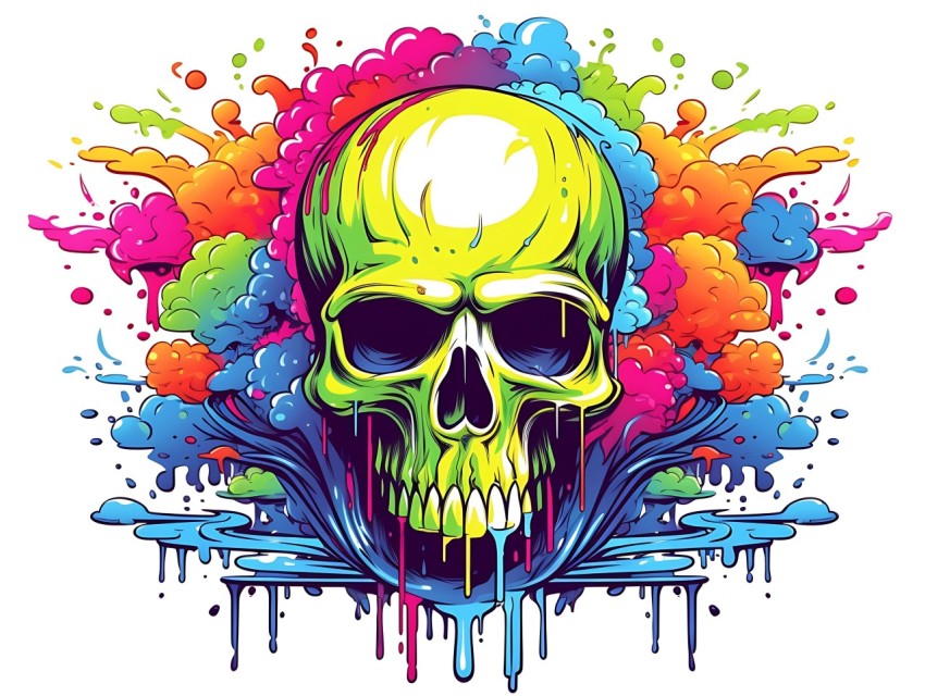 Colorful Skull Face Head Vivid Colors Pop Art Vector Illustrations (426)