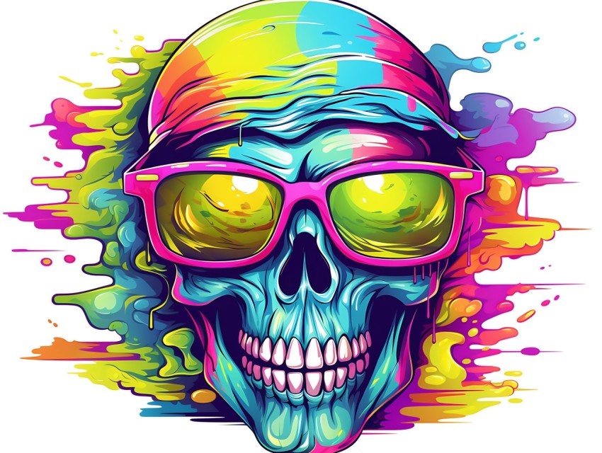 Colorful Skull Face Head Vivid Colors Pop Art Vector Illustrations (429)
