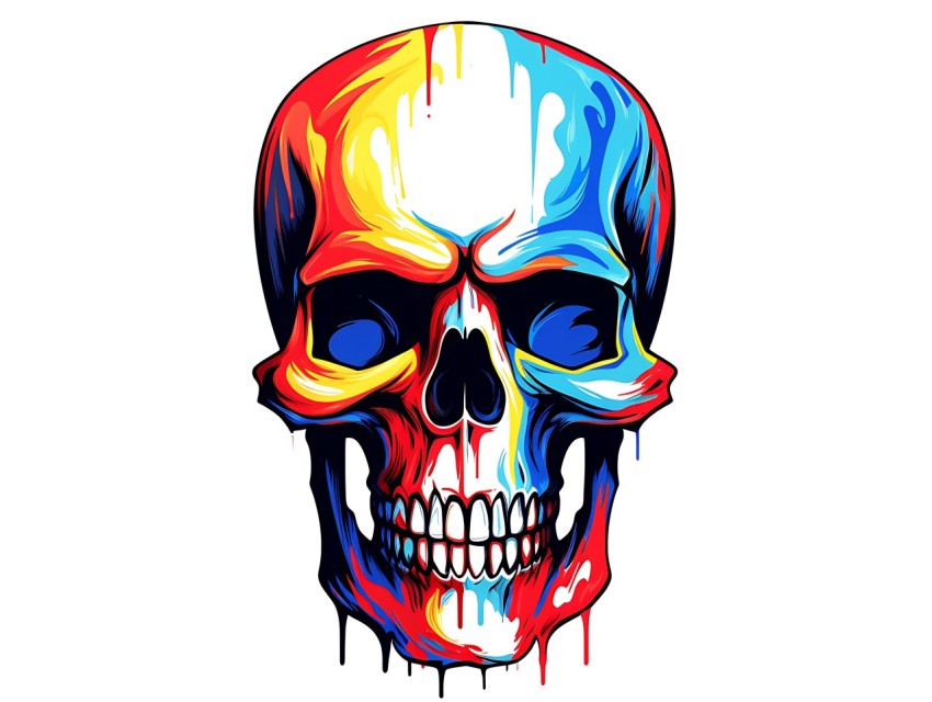 Colorful Skull Face Head Vivid Colors Pop Art Vector Illustrations (465)