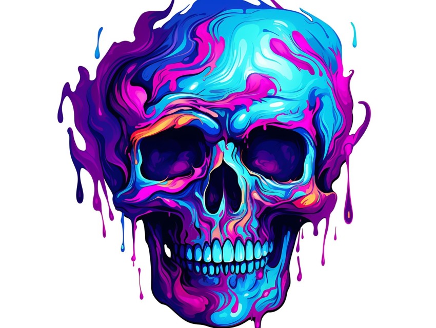 Colorful Skull Face Head Vivid Colors Pop Art Vector Illustrations (471)