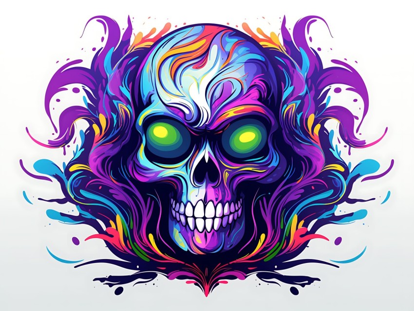 Colorful Skull Face Head Vivid Colors Pop Art Vector Illustrations (451)