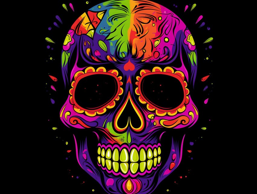 Colorful Skull Face Head Vivid Colors Pop Art Vector Illustrations (455)
