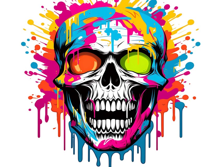 Colorful Skull Face Head Vivid Colors Pop Art Vector Illustrations (478)