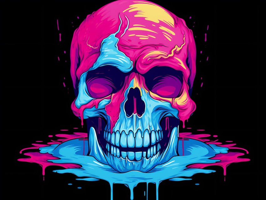 Colorful Skull Face Head Vivid Colors Pop Art Vector Illustrations (485)