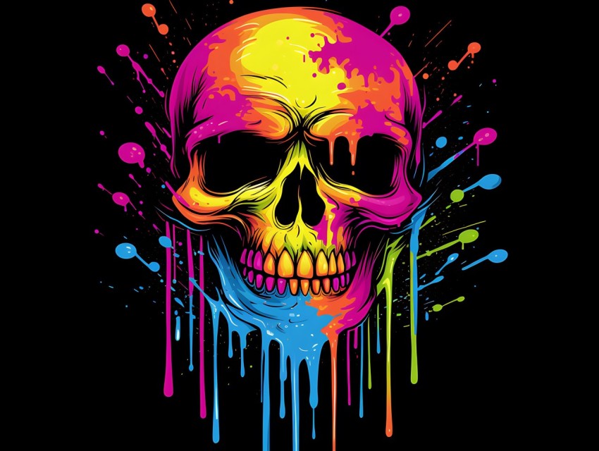 Colorful Skull Face Head Vivid Colors Pop Art Vector Illustrations (496)