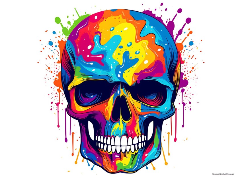 Colorful Skull Face Head Vivid Colors Pop Art Vector Illustrations (476)