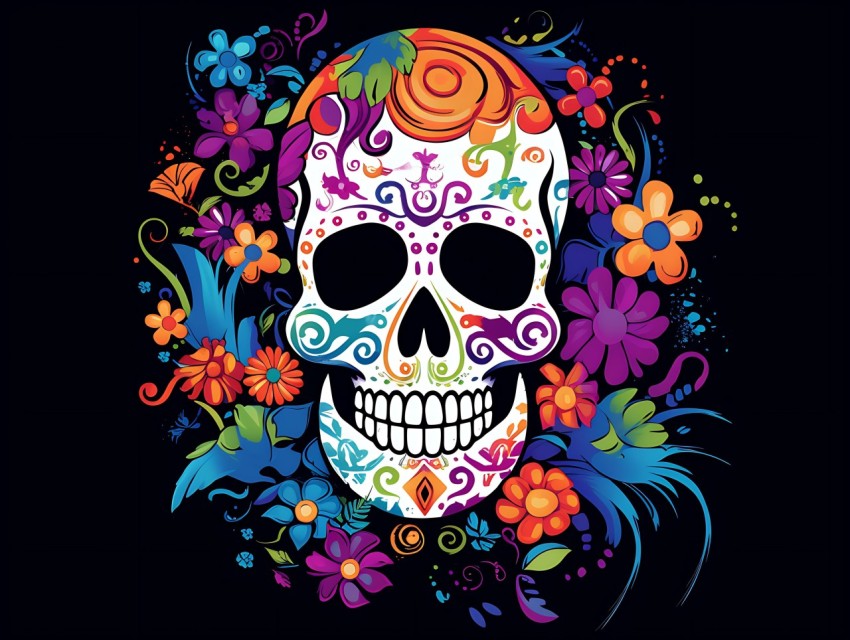 Colorful Skull Face Head Vivid Colors Pop Art Vector Illustrations (477)