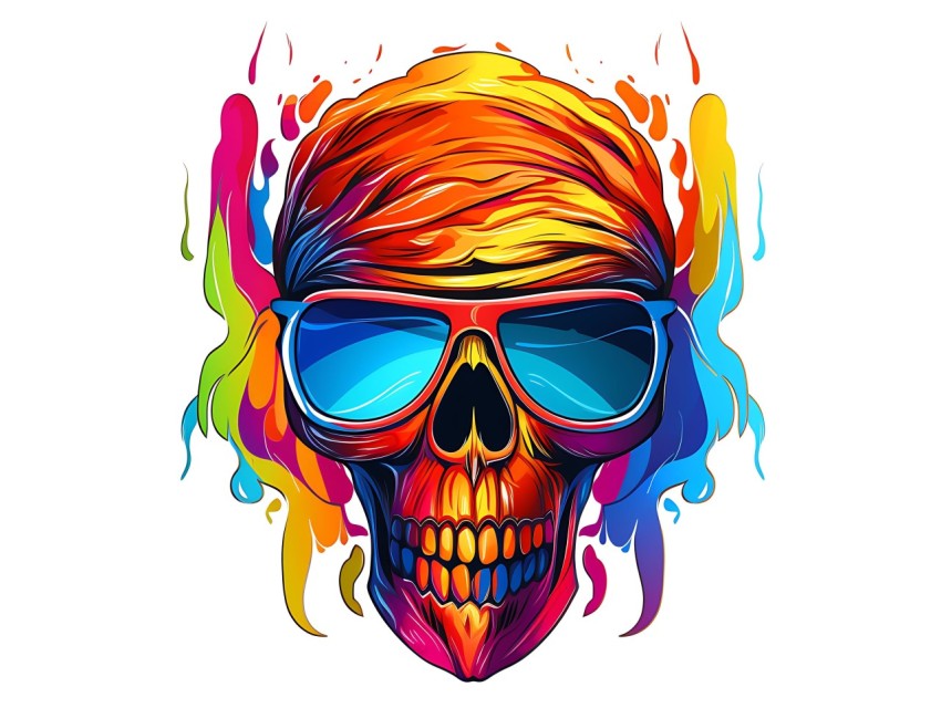 Colorful Skull Face Head Vivid Colors Pop Art Vector Illustrations (480)
