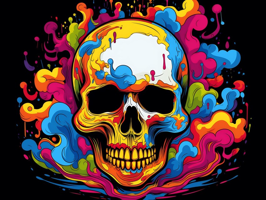 Colorful Skull Face Head Vivid Colors Pop Art Vector Illustrations (456)