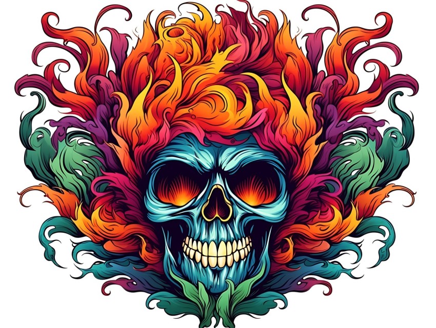 Colorful Skull Face Head Vivid Colors Pop Art Vector Illustrations (488)