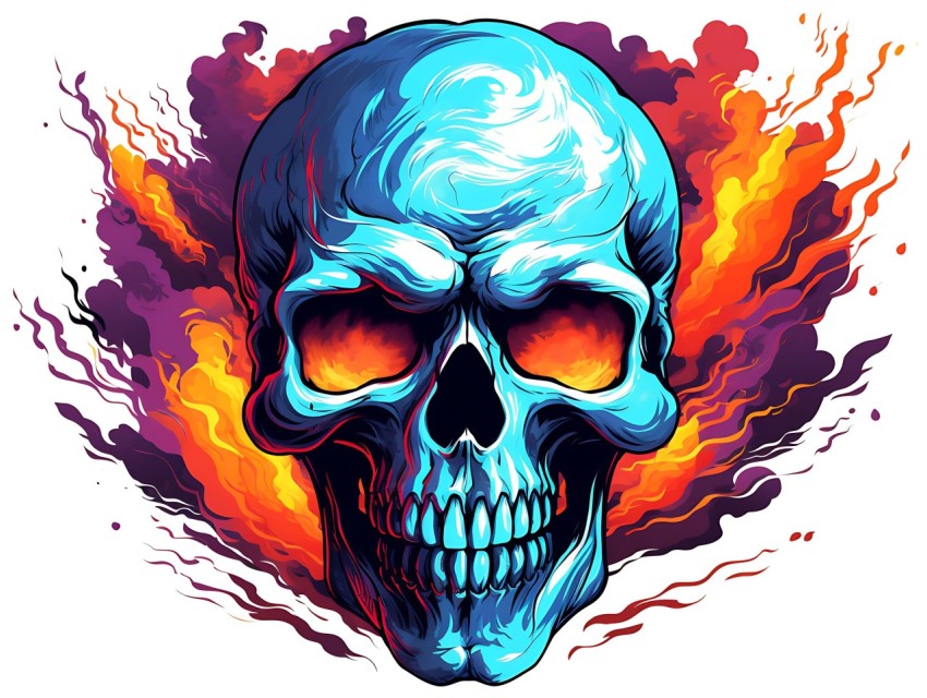 Colorful Skull Face Head Vivid Colors Pop Art Vector Illustrations (489)