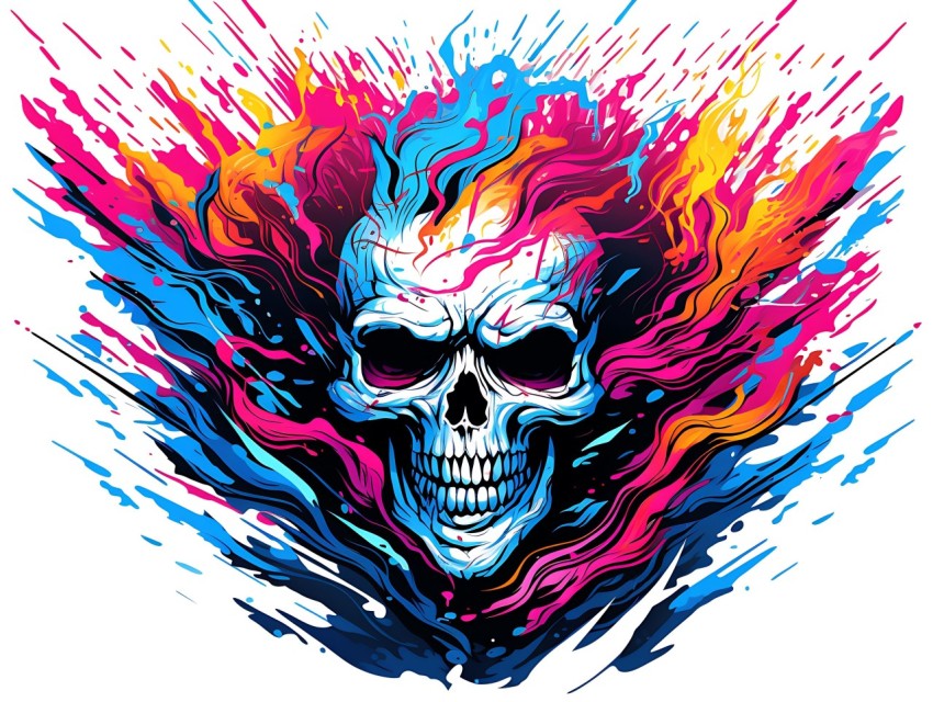Colorful Skull Face Head Vivid Colors Pop Art Vector Illustrations (495)