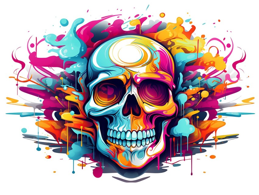 Colorful Skull Face Head Vivid Colors Pop Art Vector Illustrations (490)