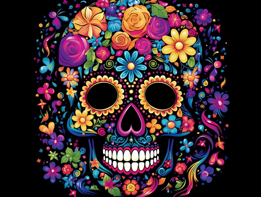 Colorful Skull Face Head Vivid Colors Pop Art Vector Illustrations (460)