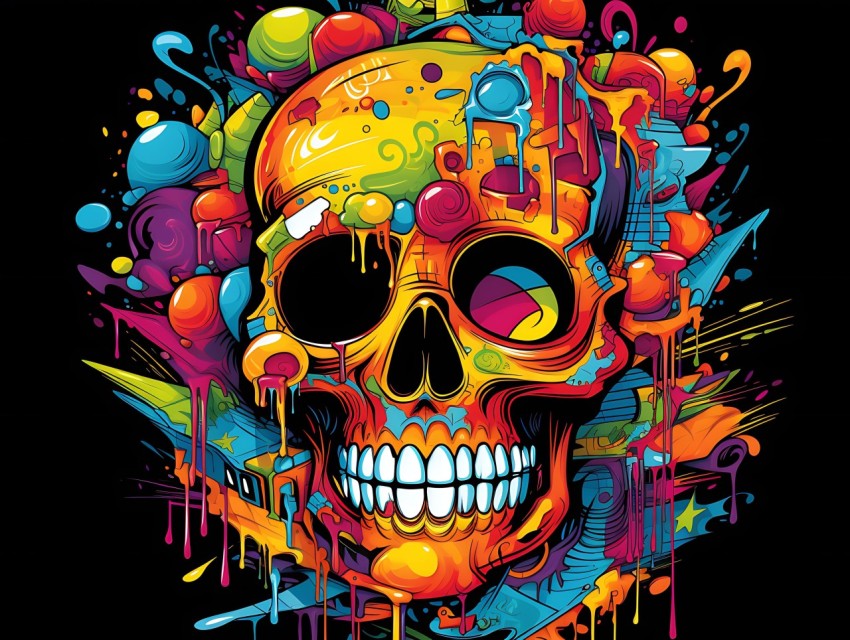 Colorful Skull Face Head Vivid Colors Pop Art Vector Illustrations (452)