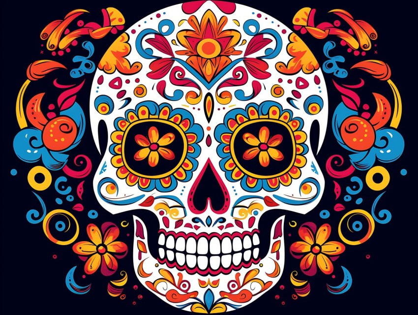 Colorful Skull Face Head Vivid Colors Pop Art Vector Illustrations (461)
