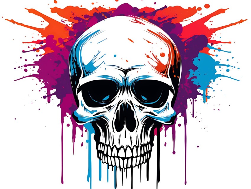 Colorful Skull Face Head Vivid Colors Pop Art Vector Illustrations (503)
