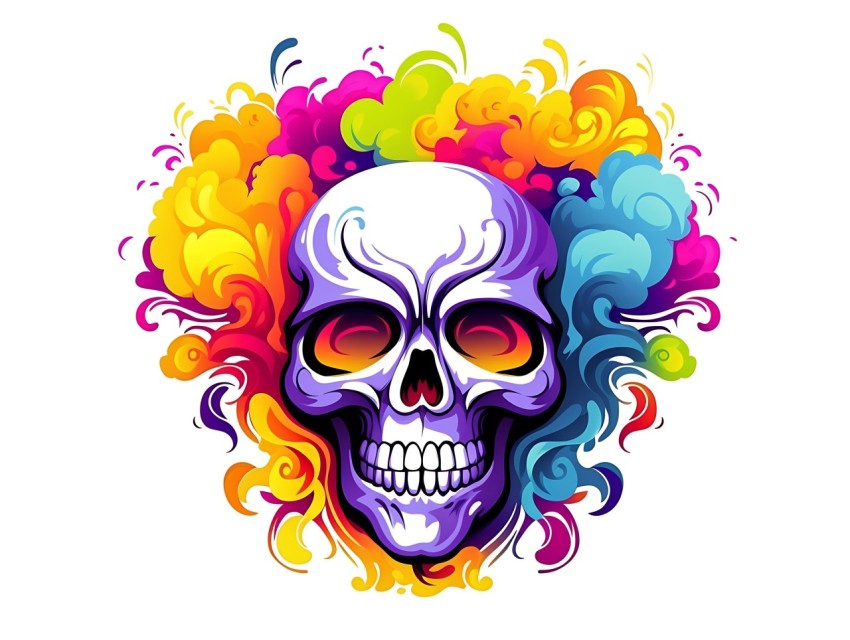 Colorful Skull Face Head Vivid Colors Pop Art Vector Illustrations (547)