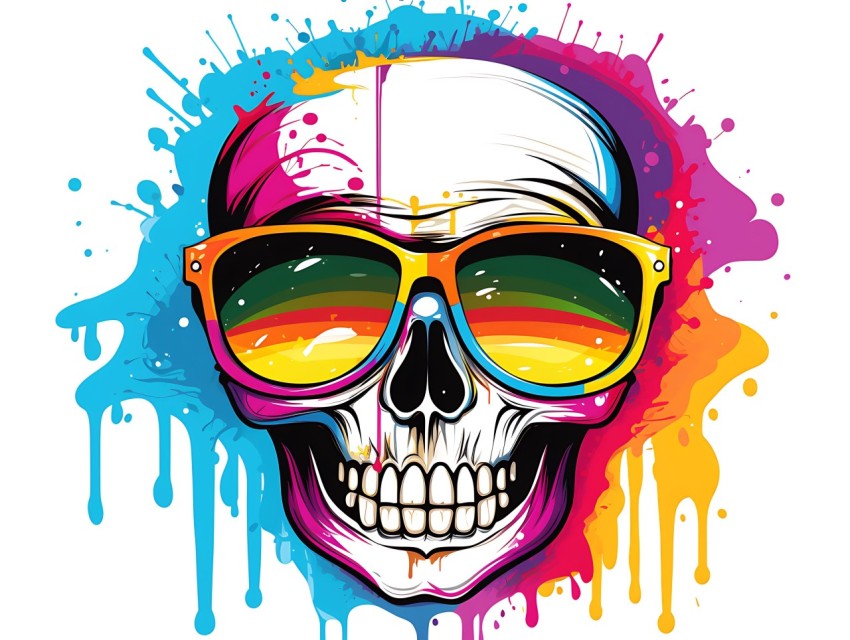 Colorful Skull Face Head Vivid Colors Pop Art Vector Illustrations (518)