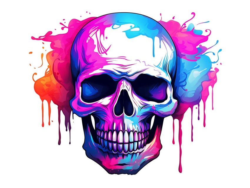 Colorful Skull Face Head Vivid Colors Pop Art Vector Illustrations (535)
