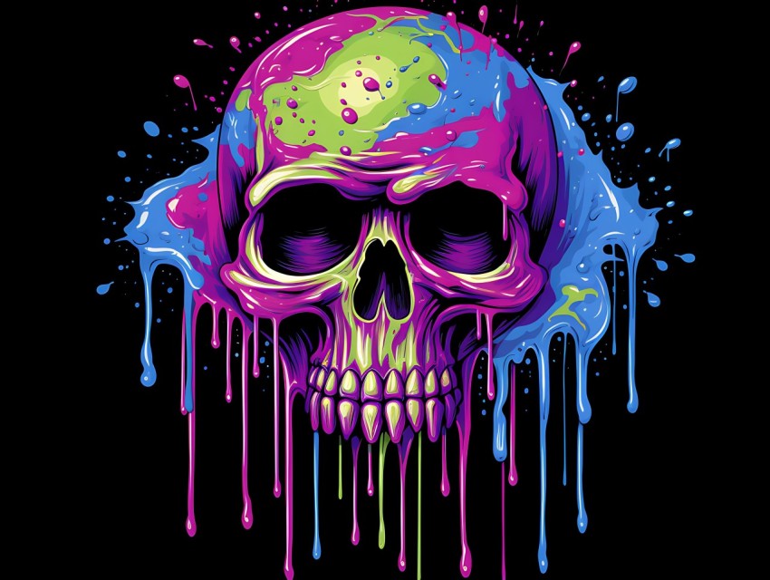 Colorful Skull Face Head Vivid Colors Pop Art Vector Illustrations (505)