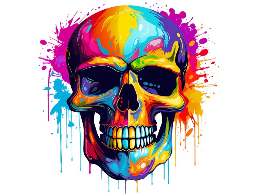 Colorful Skull Face Head Vivid Colors Pop Art Vector Illustrations (509)