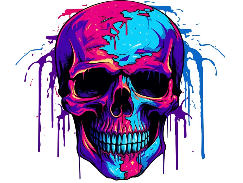 Colorful Skull Face Head Vivid Colors Pop Art Vector Illustrations (526)