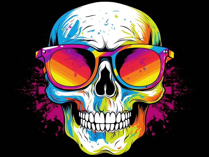 Colorful Skull Face Head Vivid Colors Pop Art Vector Illustrations (501)