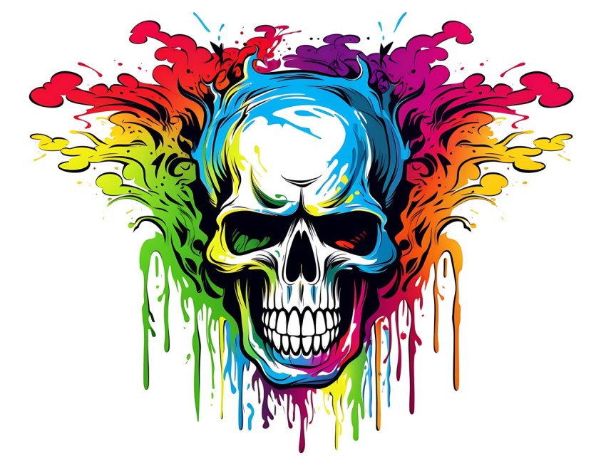 Colorful Skull Face Head Vivid Colors Pop Art Vector Illustrations (513)