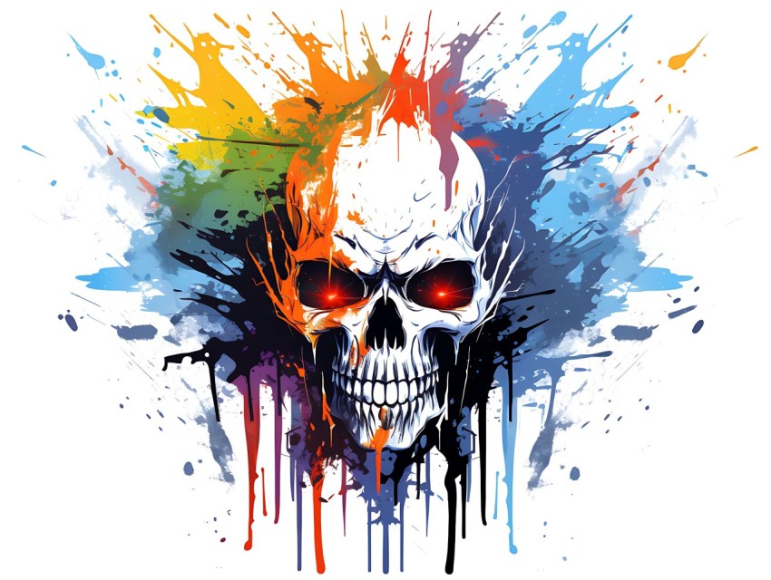 Colorful Skull Face Head Vivid Colors Pop Art Vector Illustrations (510)