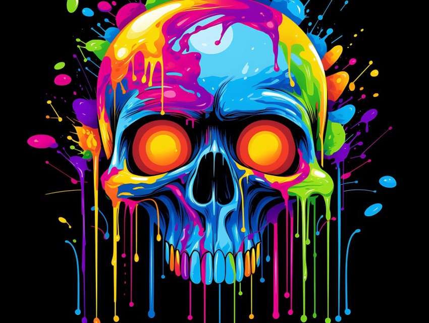 Colorful Skull Face Head Vivid Colors Pop Art Vector Illustrations (532)