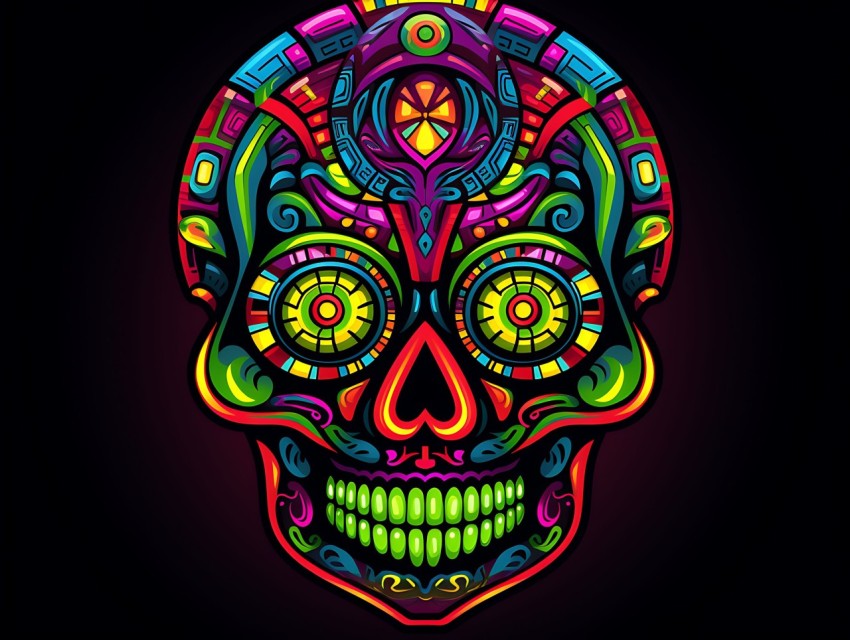 Colorful Skull Face Head Vivid Colors Pop Art Vector Illustrations (543)