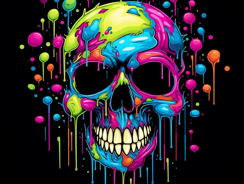 Colorful Skull Face Head Vivid Colors Pop Art Vector Illustrations (536)