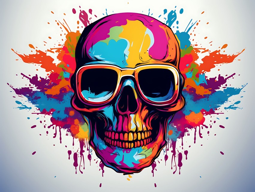 Colorful Skull Face Head Vivid Colors Pop Art Vector Illustrations (542)