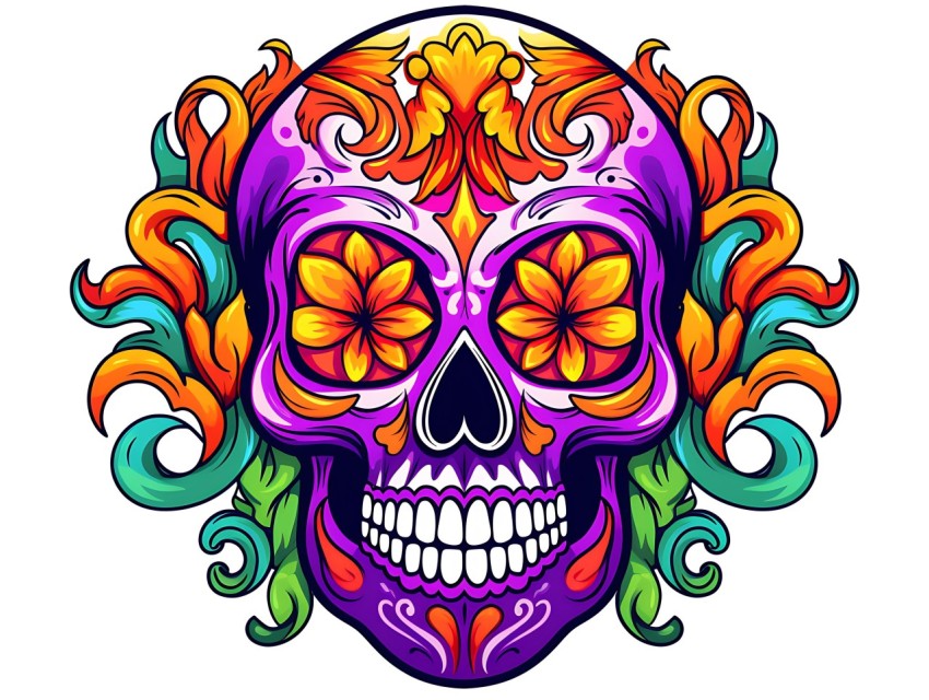 Colorful Skull Face Head Vivid Colors Pop Art Vector Illustrations (517)