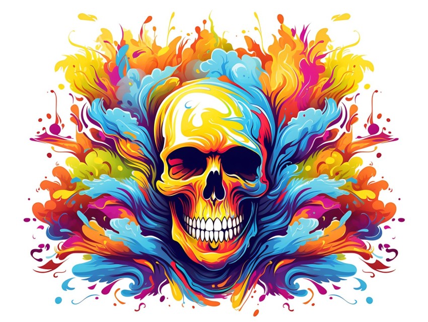Colorful Skull Face Head Vivid Colors Pop Art Vector Illustrations (527)