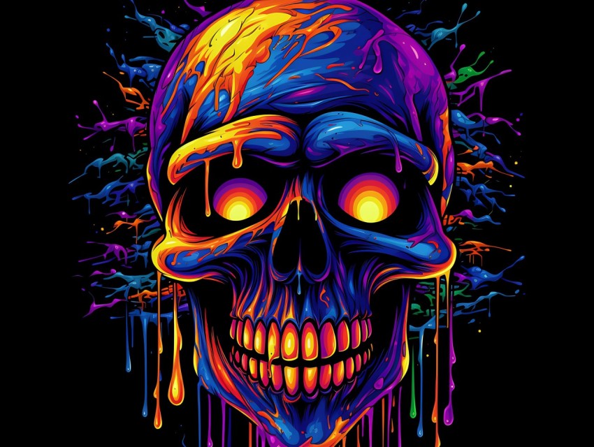 Colorful Skull Face Head Vivid Colors Pop Art Vector Illustrations (522)