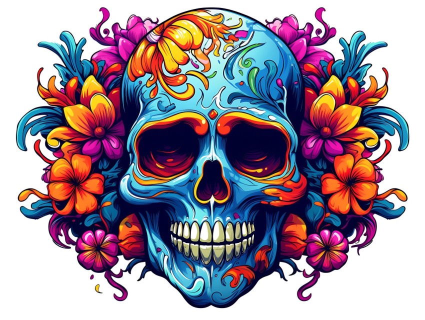 Colorful Skull Face Head Vivid Colors Pop Art Vector Illustrations (533)