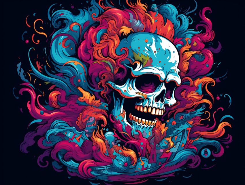 Colorful Skull Face Head Vivid Colors Pop Art Vector Illustrations (529)
