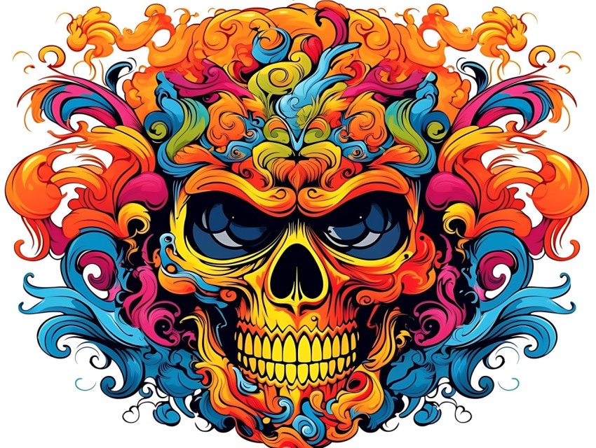 Colorful Skull Face Head Vivid Colors Pop Art Vector Illustrations (528)