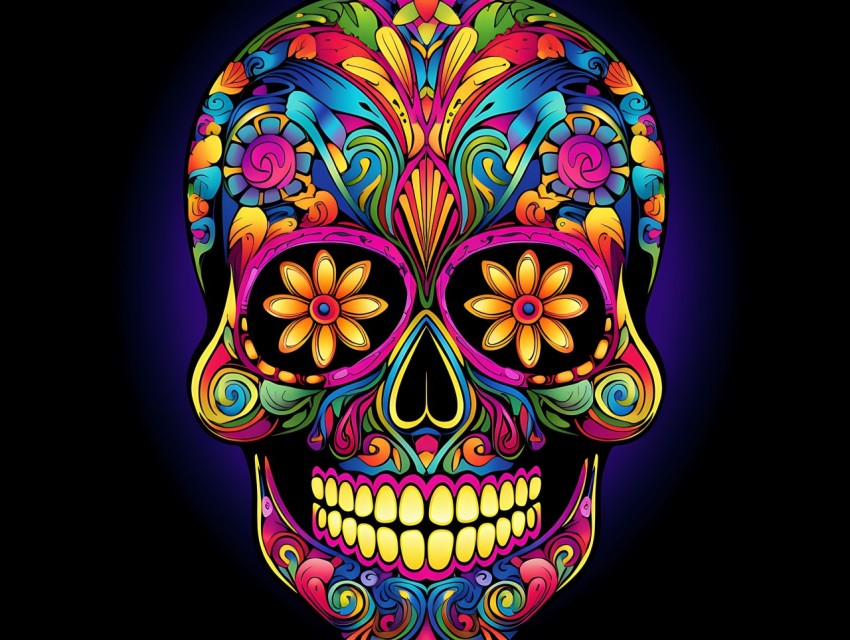 Colorful Skull Face Head Vivid Colors Pop Art Vector Illustrations (540)