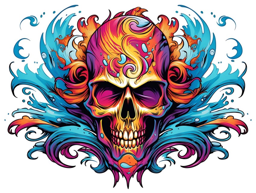 Colorful Skull Face Head Vivid Colors Pop Art Vector Illustrations (539)