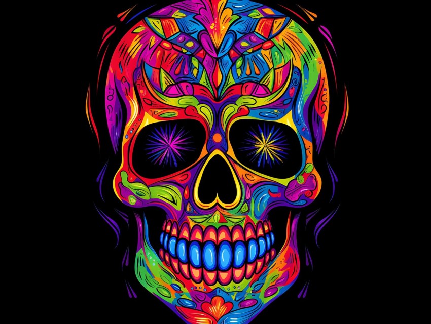 Colorful Skull Face Head Vivid Colors Pop Art Vector Illustrations (550)