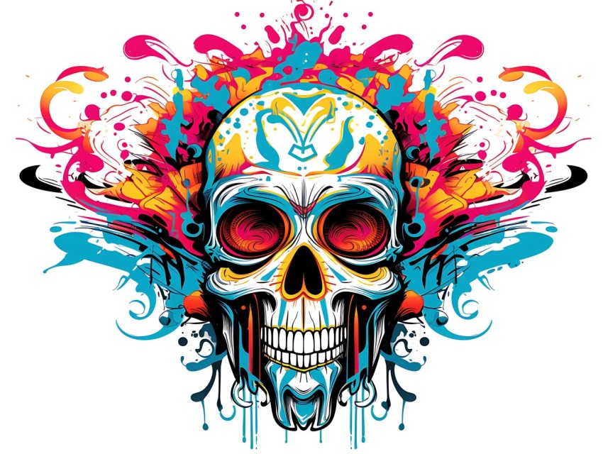 Colorful Skull Face Head Vivid Colors Pop Art Vector Illustrations (530)