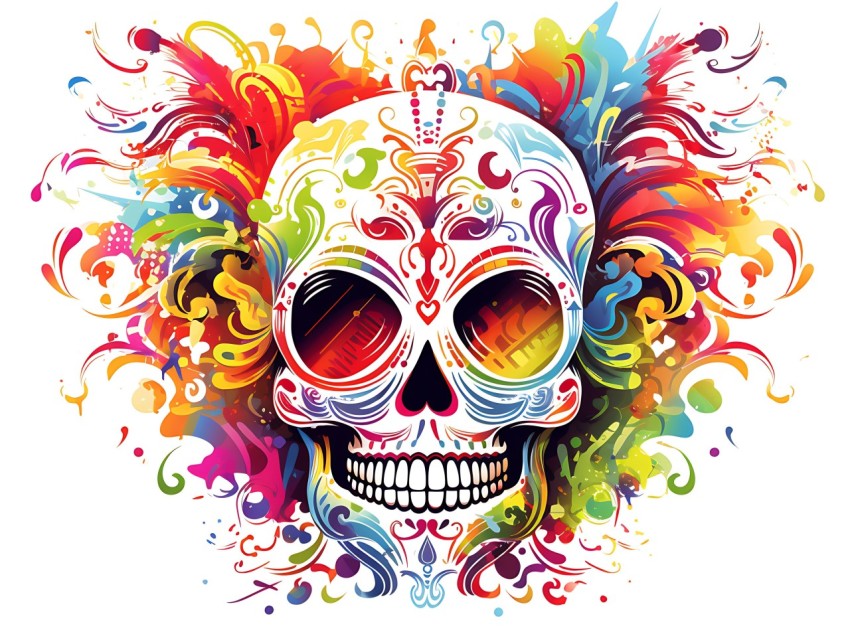 Colorful Skull Face Head Vivid Colors Pop Art Vector Illustrations (544)