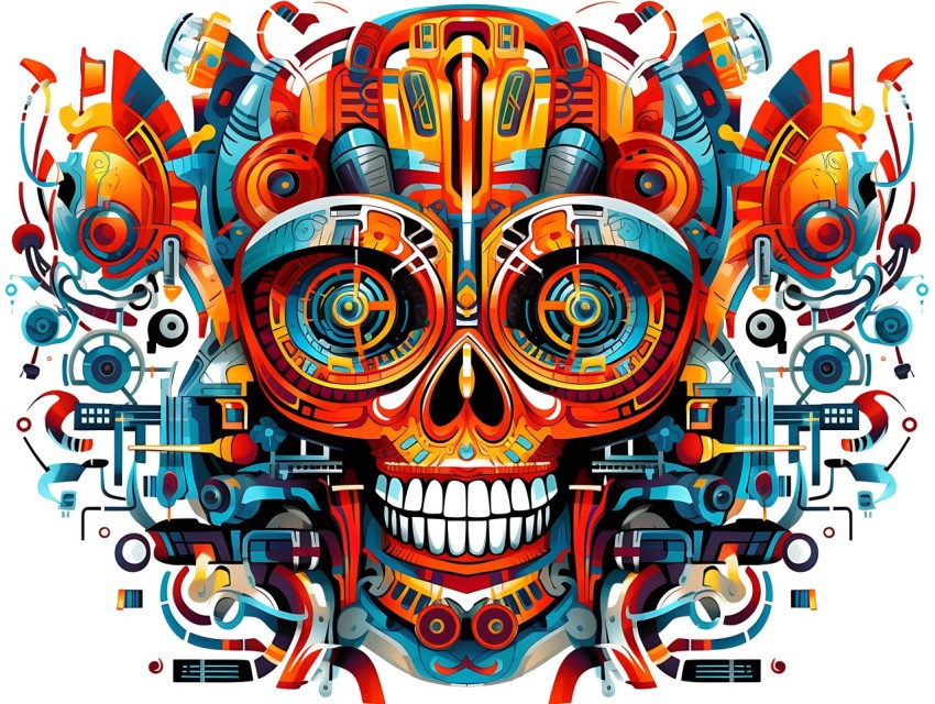 Colorful Skull Face Head Vivid Colors Pop Art Vector Illustrations (511)