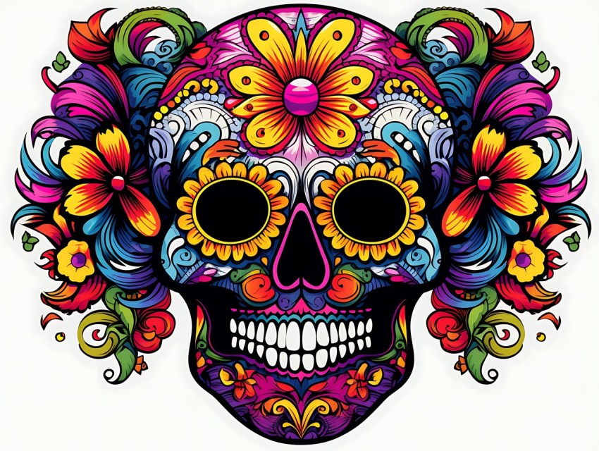 Colorful Skull Face Head Vivid Colors Pop Art Vector Illustrations (531)