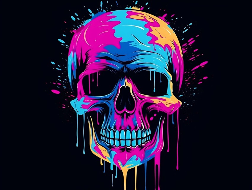 Colorful Skull Face Head Vivid Colors Pop Art Vector Illustrations (592)