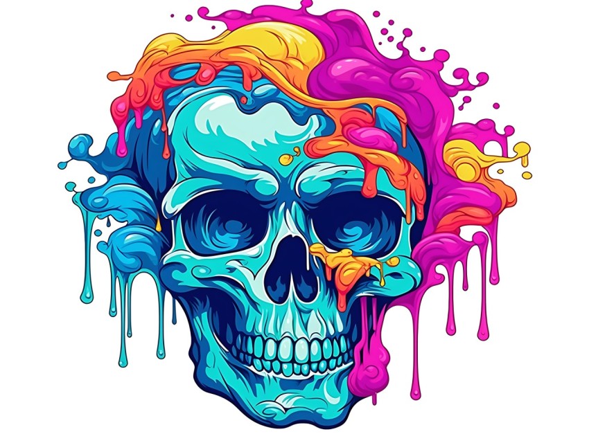Colorful Skull Face Head Vivid Colors Pop Art Vector Illustrations (569)