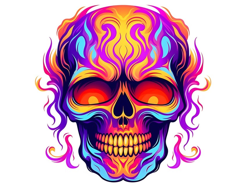 Colorful Skull Face Head Vivid Colors Pop Art Vector Illustrations (575)